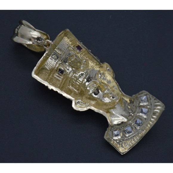 Real 10k Yellow Gold Egyptian King Head Diamond Cut Pendant 3D - Picture 4 of 9